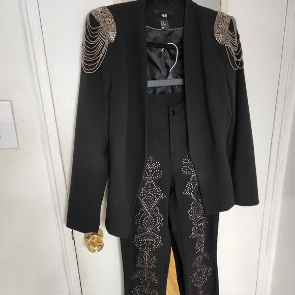 Rare H&M Black Beading Fringe Tassel Shoulder Badges Suit Jacket Co ord Set. - Picture 14 of 17
